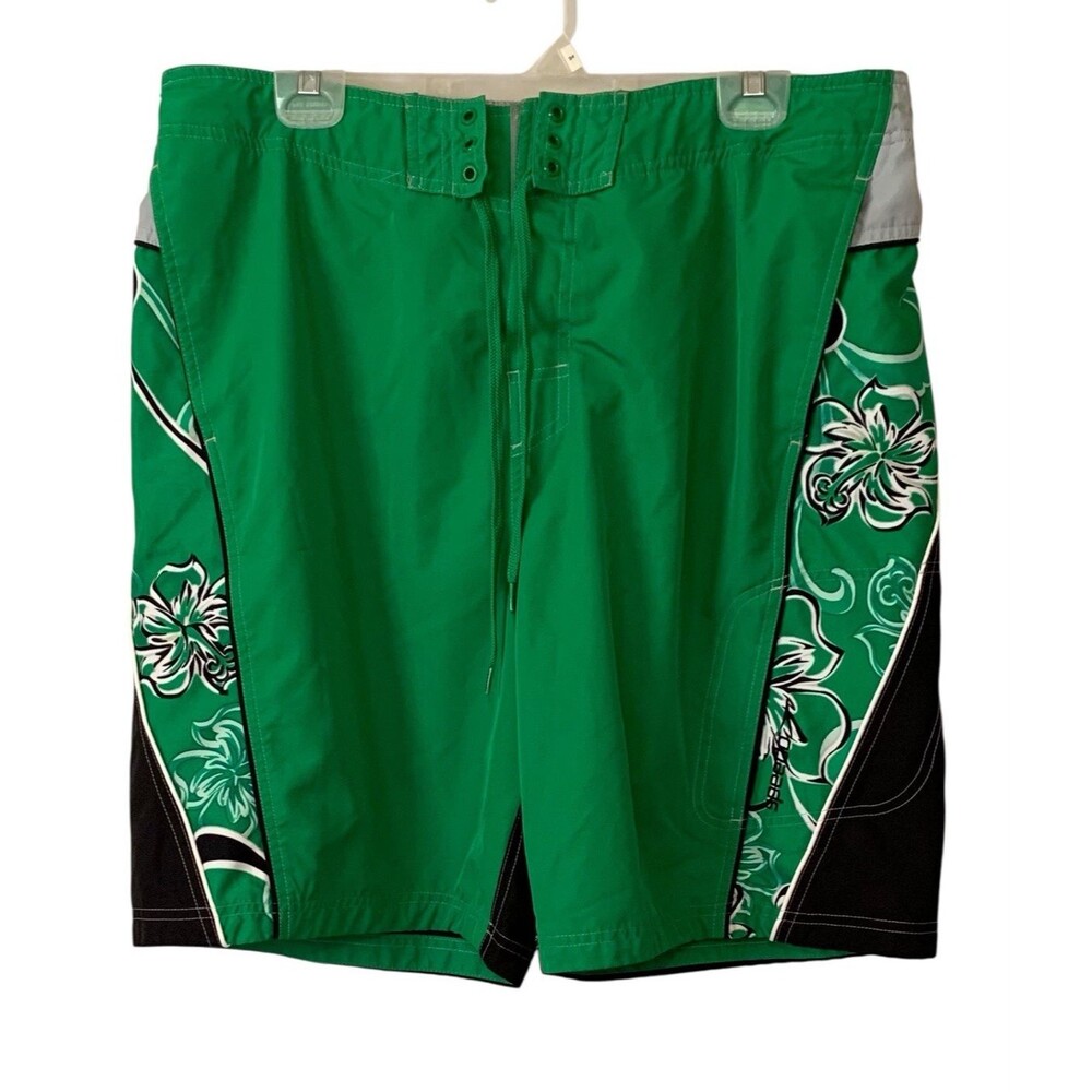 Speedo  Swim Trunks Mens Large Green Black Board Shorts Surf Beach Mesh Lining